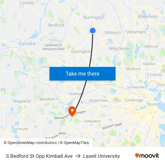 S Bedford St Opp Kimball Ave to Lasell University map