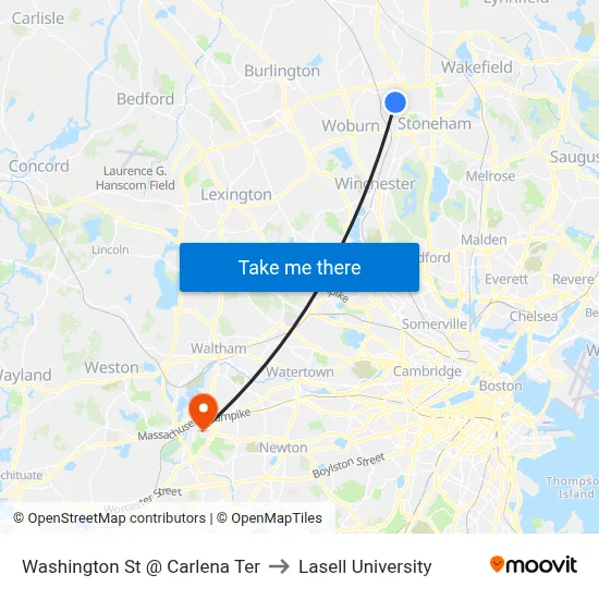 Washington St @ Carlena Ter to Lasell University map