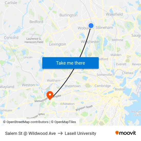Salem St @ Wildwood Ave to Lasell University map
