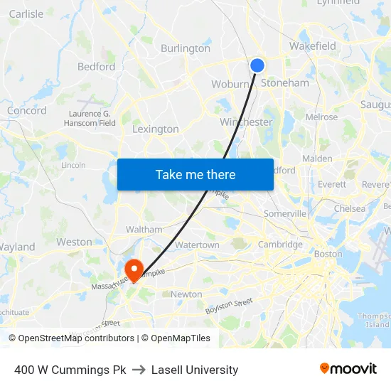 400 W Cummings Pk to Lasell University map