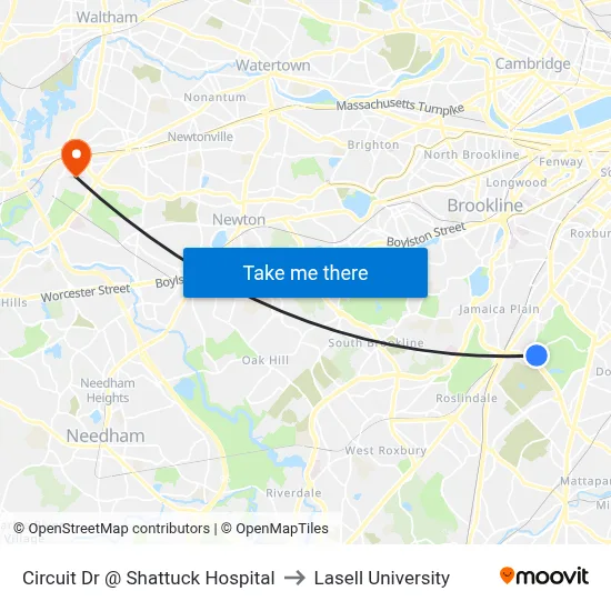 Circuit Dr @ Shattuck Hospital to Lasell University map