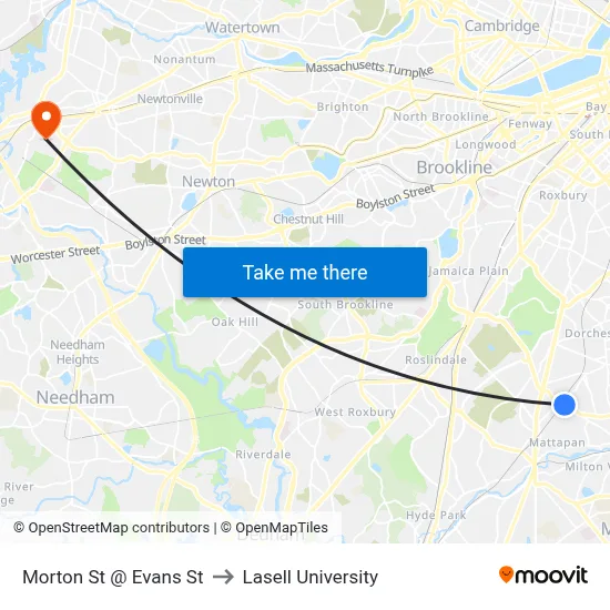 Morton St @ Evans St to Lasell University map