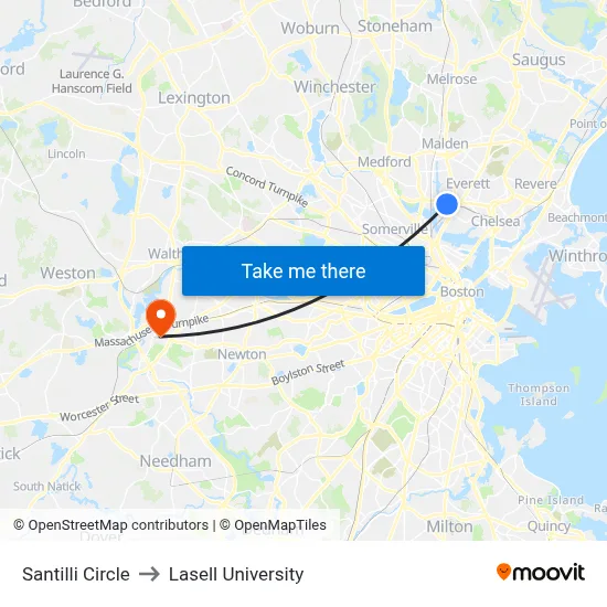 Santilli Circle to Lasell University map