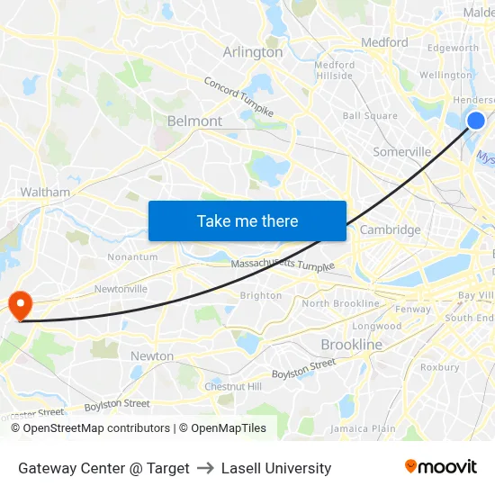 Gateway Center @ Target to Lasell University map