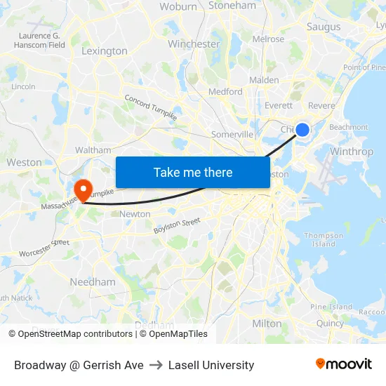 Broadway @ Gerrish Ave to Lasell University map