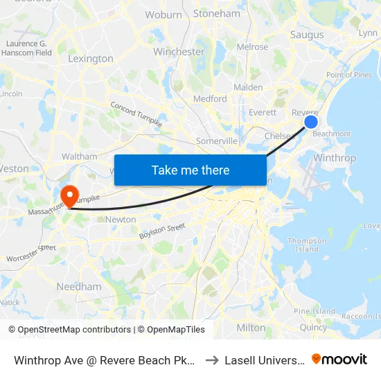 Winthrop Ave @ Revere Beach Pkway to Lasell University map