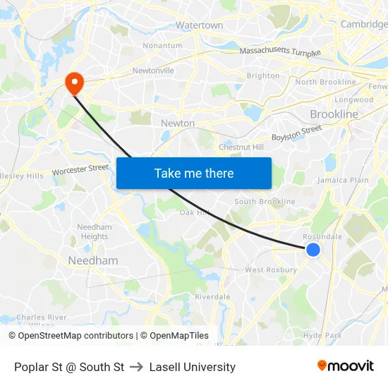Poplar St @ South St to Lasell University map