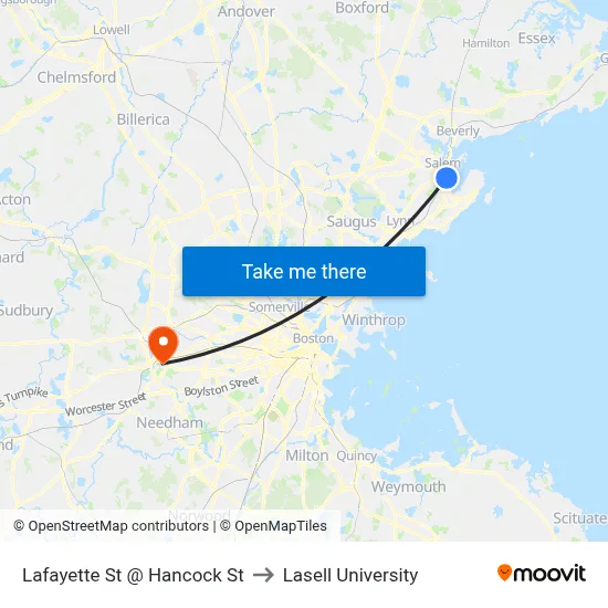 Lafayette St @ Hancock St to Lasell University map