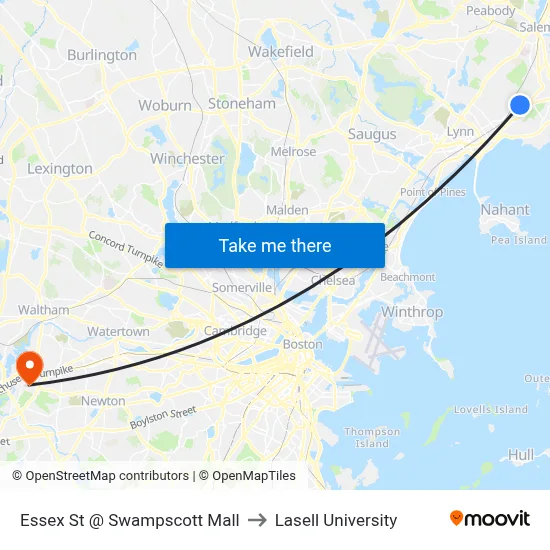 Essex St @ Swampscott Mall to Lasell University map