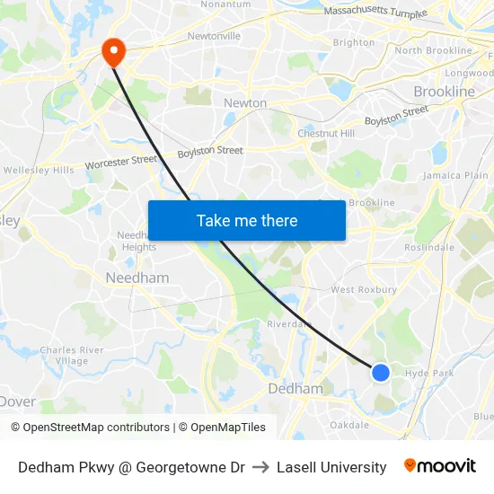 Dedham Pkwy @ Georgetowne Dr to Lasell University map