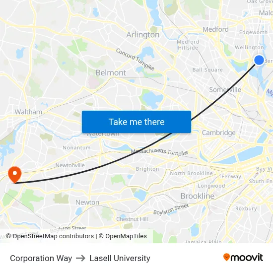 Corporation Way to Lasell University map