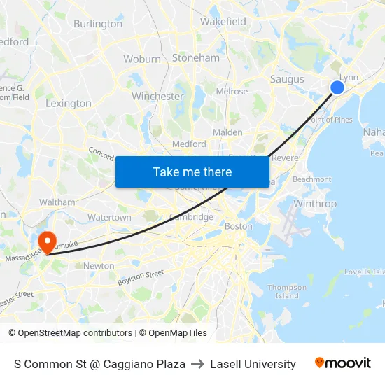 S Common St @ Caggiano Plaza to Lasell University map