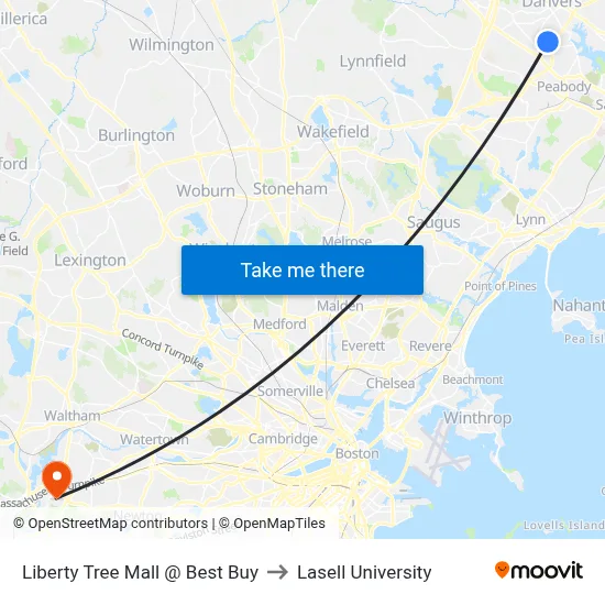 Liberty Tree Mall @ Best Buy to Lasell University map