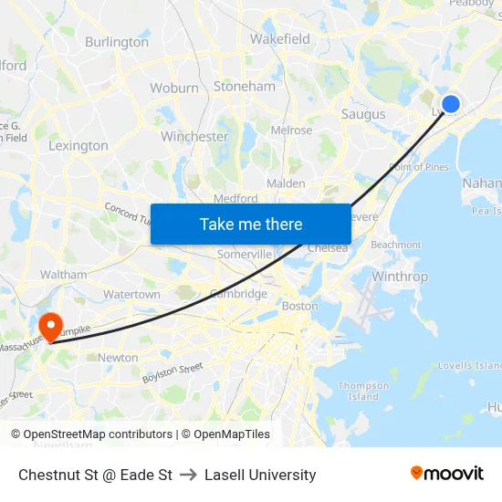 Chestnut St @ Eade St to Lasell University map