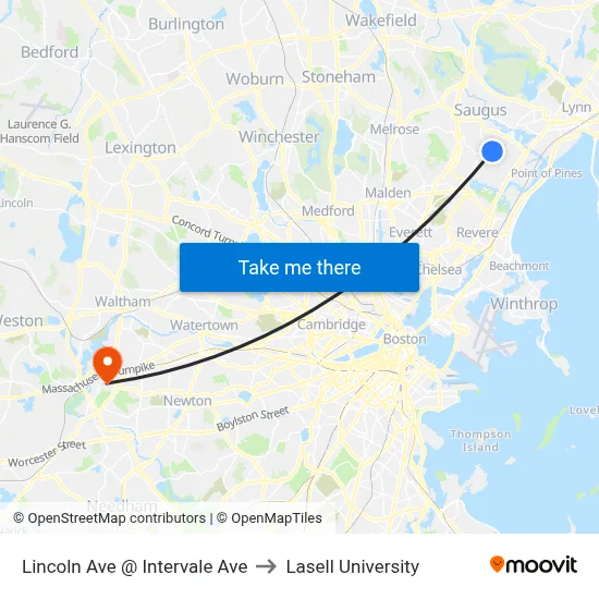 Lincoln Ave @ Intervale Ave to Lasell University map