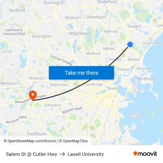 Salem St @ Cutler Hwy to Lasell University map