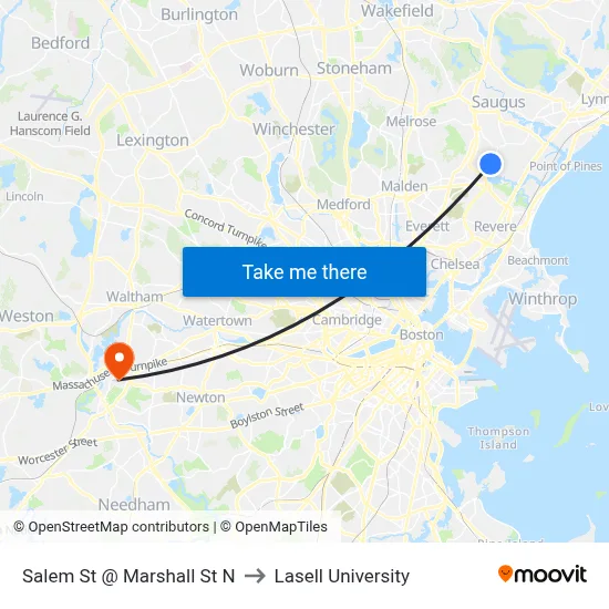 Salem St @ Marshall St N to Lasell University map