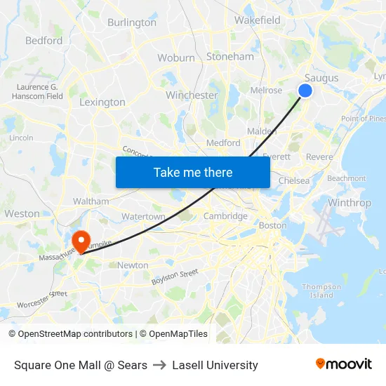 Square One Mall @ Sears to Lasell University map