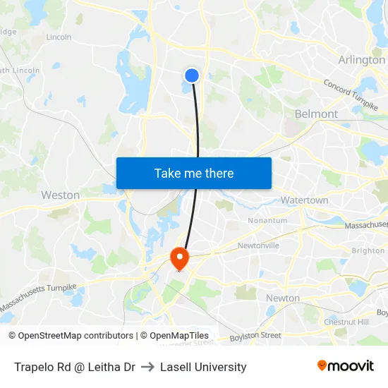 Trapelo Rd @ Leitha Dr to Lasell University map