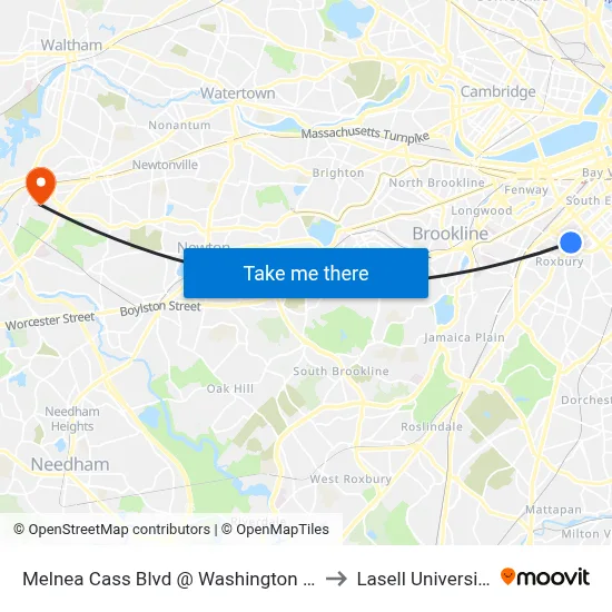 Melnea Cass Blvd @ Washington St to Lasell University map