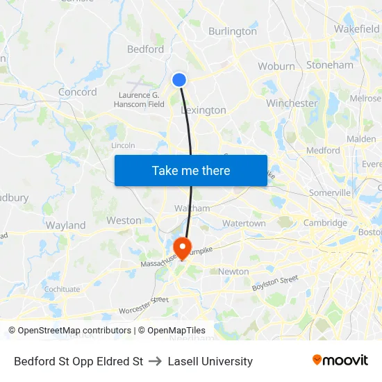 Bedford St Opp Eldred St to Lasell University map