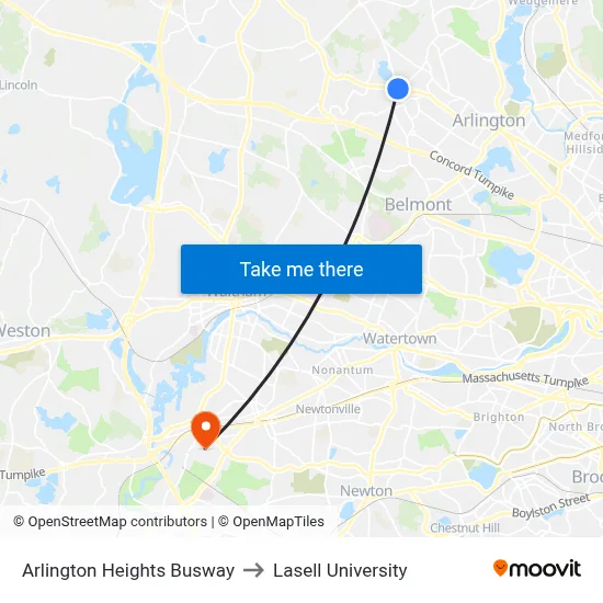Arlington Heights Busway to Lasell University map