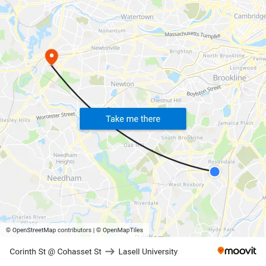 Corinth St @ Cohasset St to Lasell University map