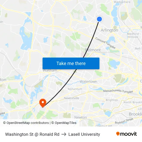 Washington St @ Ronald Rd to Lasell University map