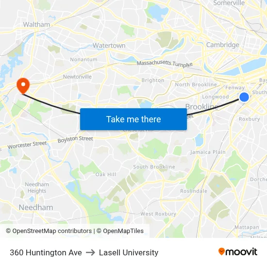 360 Huntington Ave to Lasell University map