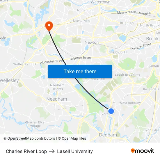 Charles River Loop to Lasell University map