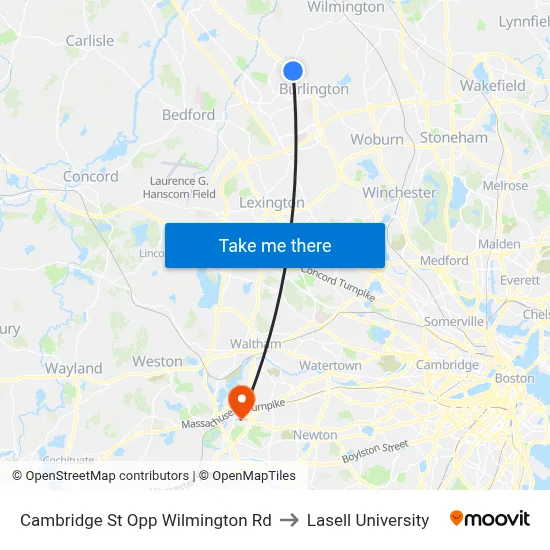 Cambridge St Opp Wilmington Rd to Lasell University map