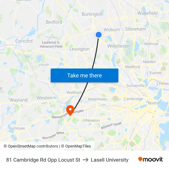 81 Cambridge Rd Opp Locust St to Lasell University map