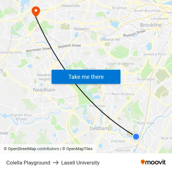 Colella Playground to Lasell University map