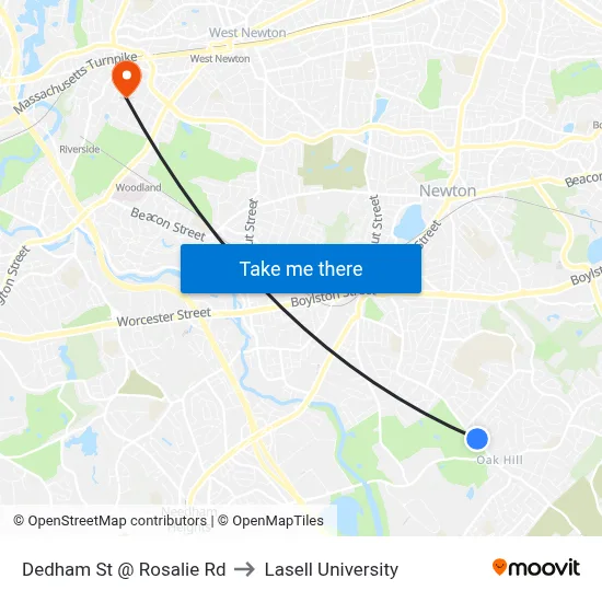 Dedham St @ Rosalie Rd to Lasell University map