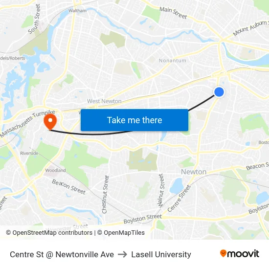 Centre St @ Newtonville Ave to Lasell University map