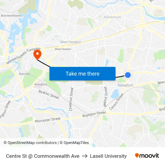 Centre St @ Commonwealth Ave to Lasell University map