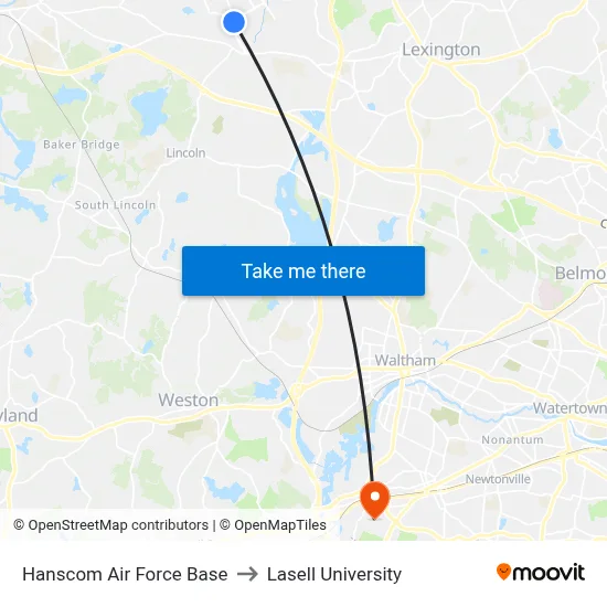 Hanscom Air Force Base to Lasell University map