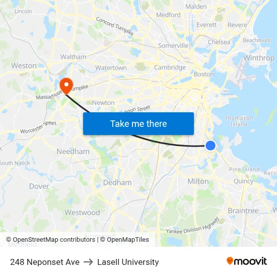 248 Neponset Ave to Lasell University map