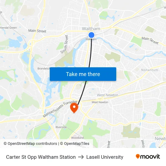 Carter St Opp Waltham Station to Lasell University map