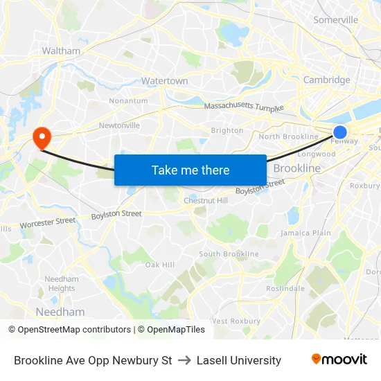 Brookline Ave Opp Newbury St to Lasell University map