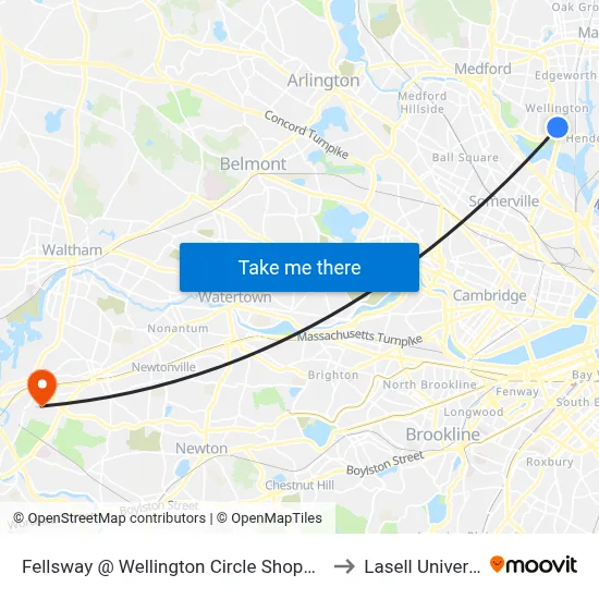 Fellsway @ Wellington Circle Shopping Ctr to Lasell University map