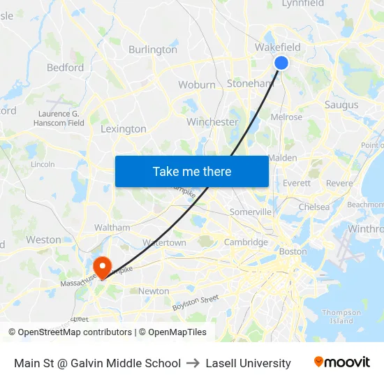Main St @ Galvin Middle School to Lasell University map