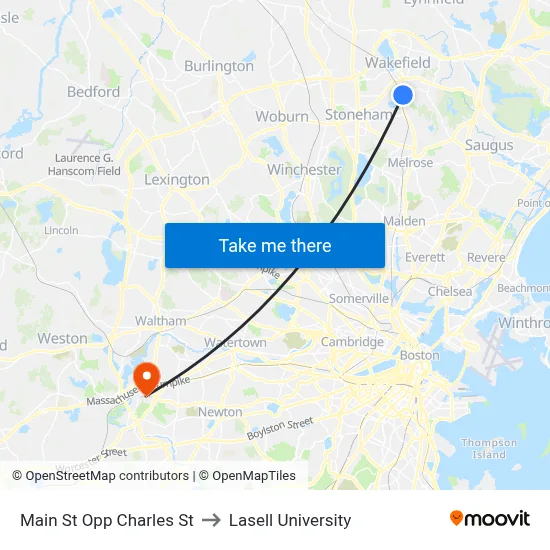 Main St Opp Charles St to Lasell University map