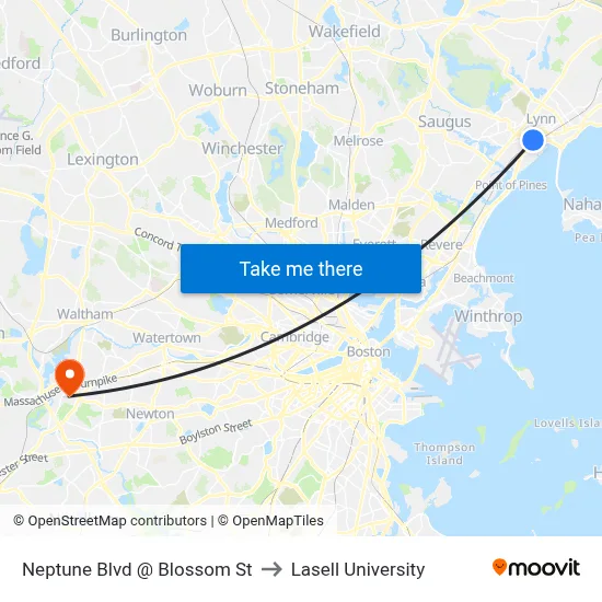 Neptune Blvd @ Blossom St to Lasell University map