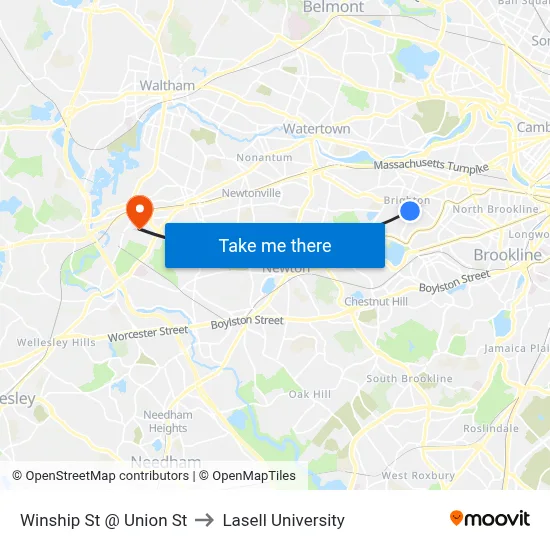 Winship St @ Union St to Lasell University map