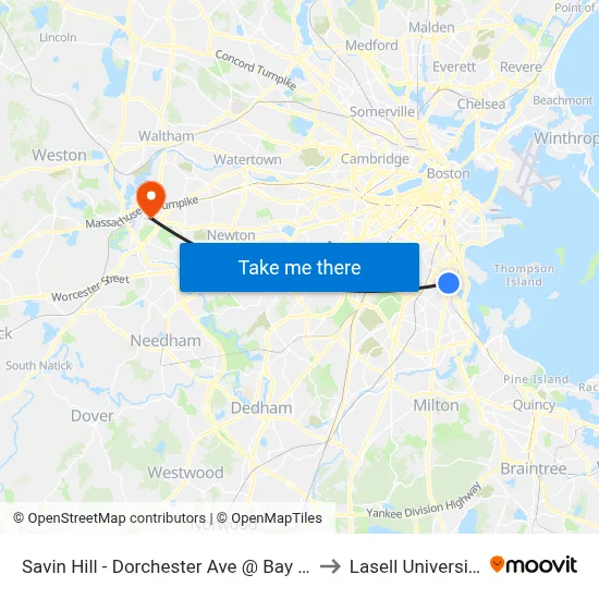 Savin Hill - Dorchester Ave @ Bay St to Lasell University map