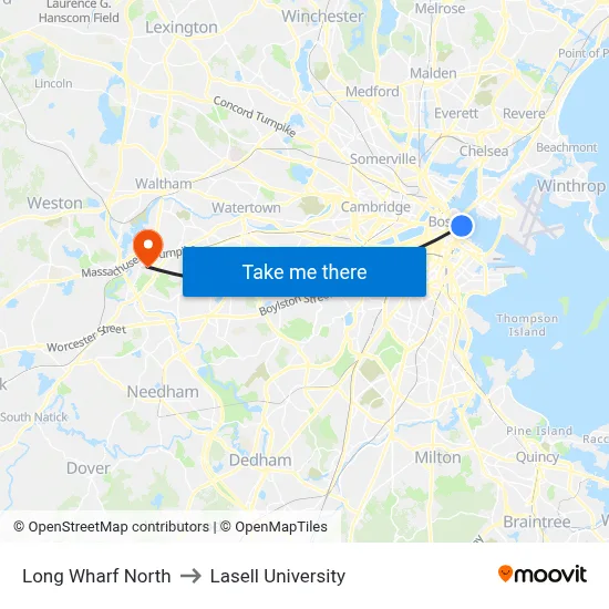 Long Wharf North to Lasell University map
