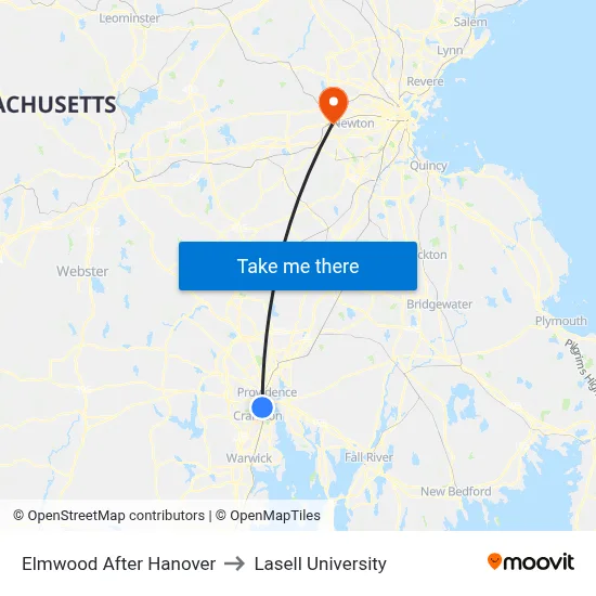 Elmwood After Hanover to Lasell University map