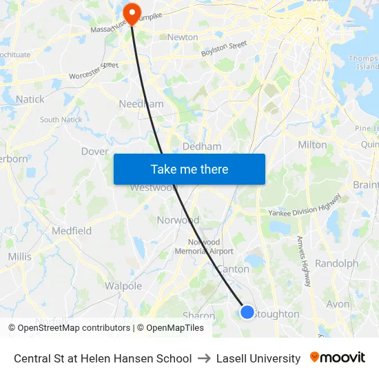 Central St at Helen Hansen School to Lasell University map