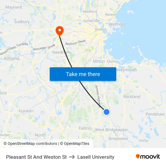 Pleasant St And Weston St to Lasell University map